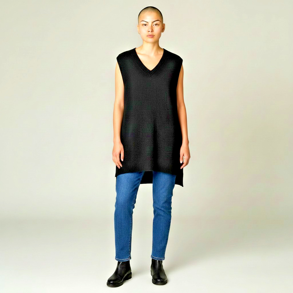 NWT Soya Concept Black Sleeveless Long Sweater Vest #1732 Size SMALL